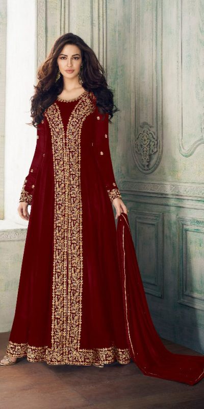 dashing-red-color-heavy-georgette-embroidery-work-long-length-suit