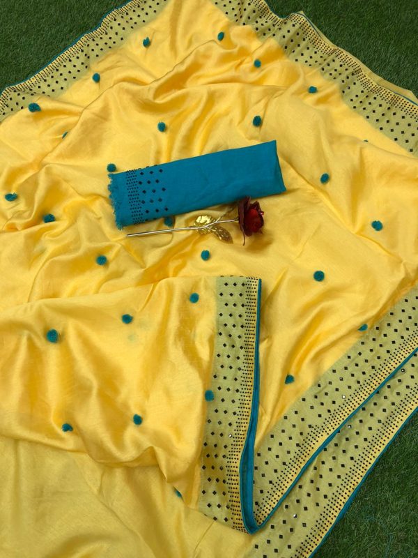 Luminous Yellow Color Zoya Silk With Diamond Work Border Classic Saree