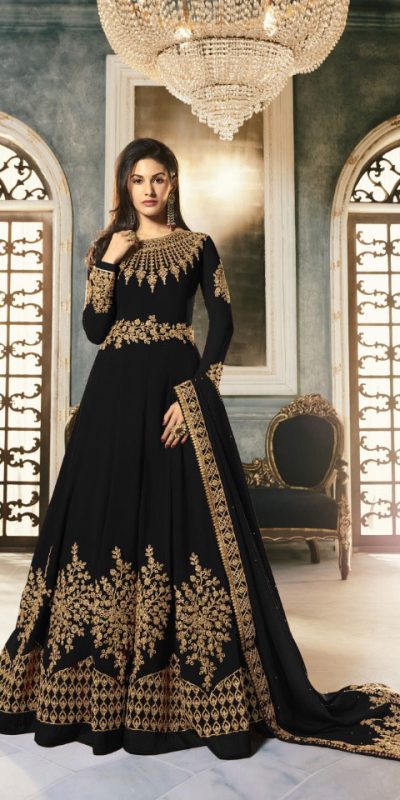 special-black-color-pure-georgette-with-cording-stone-work-anarkali-suit