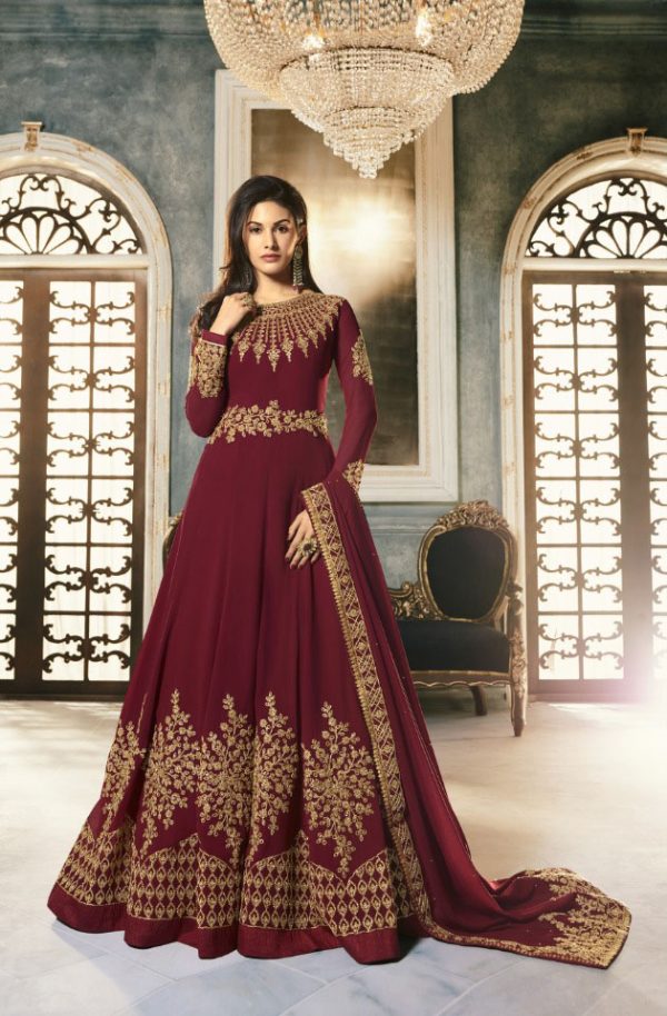 special-maroon-color-pure-georgette-with-cording-stone-work-anarkali-suit