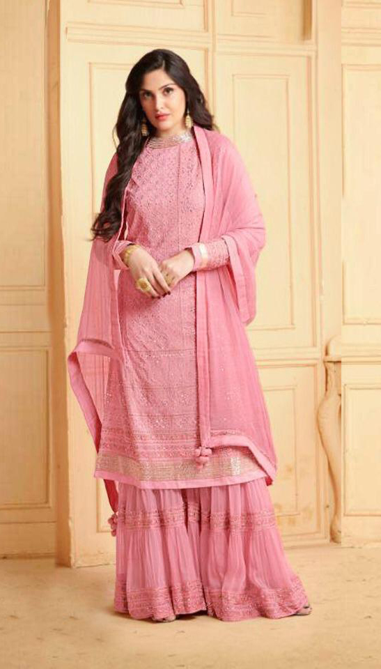 luminous-pink-color-heavy-faux-georgette-traditional-wear-sharara-salwar-suit