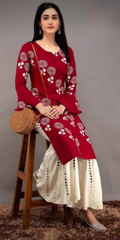 red-color-heavy-rayon-floral-kurta-for-women