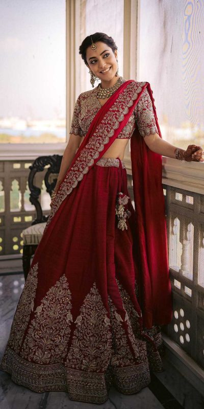 glorious-nisha-agarwal-in-red-color-bridal-lehenga-at-kajal-wedding-event