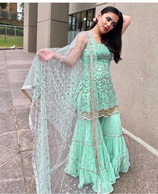 latest-sea-green-color-party-wear-georgette-sharara-suit
