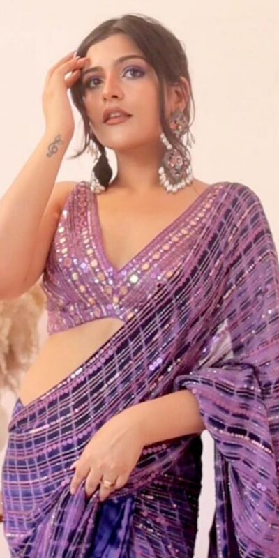 LG 1329 Purple Saree : Georgette Blouse :Taffeta Silk Double Sequence Embroidery Work With Real Mirror Hand Work Party, Wedding,@2149/- Only | Designer Sarees, Sarees, Bollywood Sarees, Creative Sarees, Embroidered Sarees, Ethnic Saree, Modern Digital sarees, Party Wear Sarees