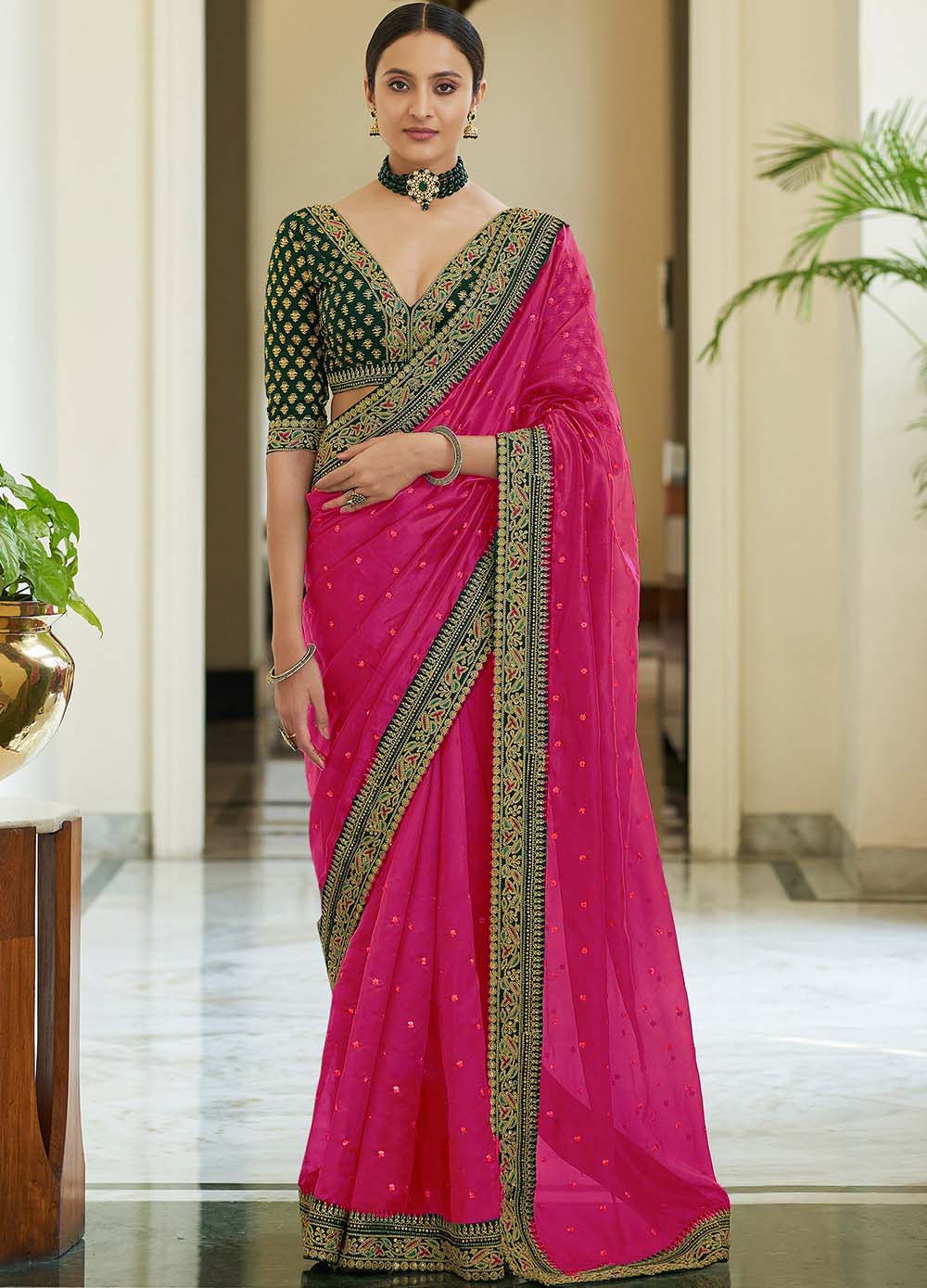 BT 1031 Pink Saree : Vichitra Silk Blouse : Banglori Silk Work : Heavy Embroidery Coding With Sequence Work Wedding, Festive, Events @1649/- | Designer Sarees, Sarees, Bollywood Sarees, Creative Sarees, Embroidered Sarees, Party Wear Sarees