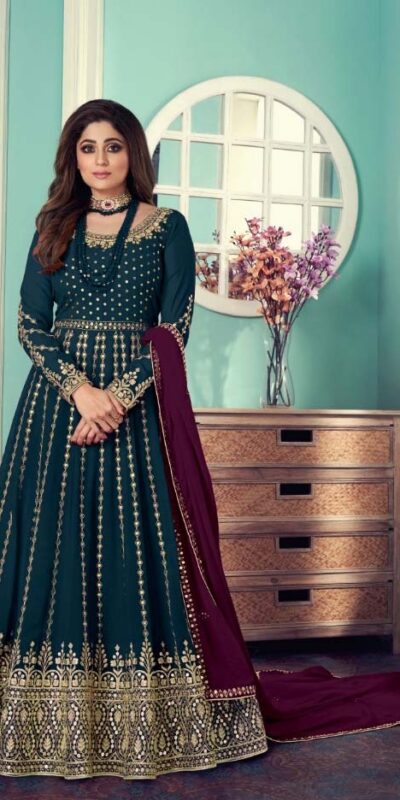 FC 8544 Stone Green Gown : Georgette?Work : Sequence Embroidery Work Casual, Wedding, Festive, Events, Designer Party Wear, Gown @2299/- | Gowns, Bollywood Gowns, Creative Gowns, Designer Gowns, Embroidered Gowns, Party Wear Gowns, Salwar suit, Casual Suits, Designer Suits