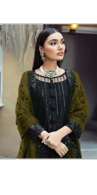 FC 1100 Black & Green?Salwar Suit :?Heavy Faux Georgette Work : Multi Thread & Sequence Embroidery Work Wedding, Festive, Events @2149/- | Gowns, Bollywood Gowns, Creative Gowns, Designer Gowns, Embroidered Gowns, Party Wear Gowns, Salwar suit, Casual Suits, Designer Suits