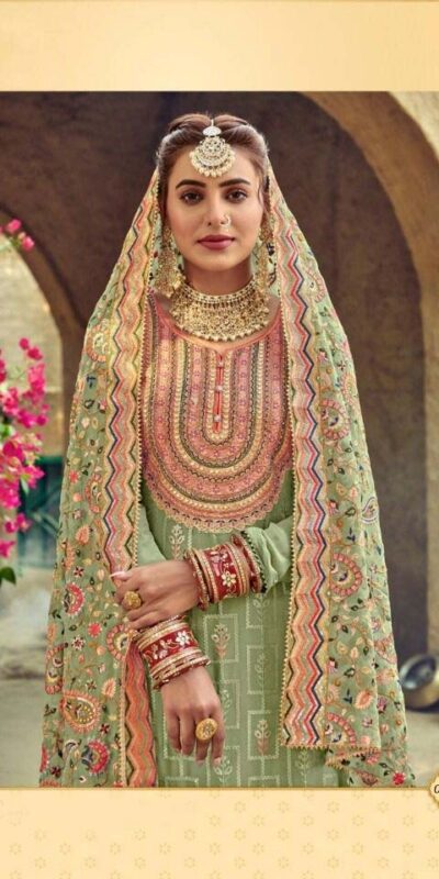 ?FC 1207 Green Top : Georgette Work : Embroidery Work Dupatta : Georgette Inner : Santoon Wedding, Party, Festive, Events @2199 | Salwar suit, Creative suits, Designer Suits, Palazzo Suits, Party Wear Suits, Straight Suits