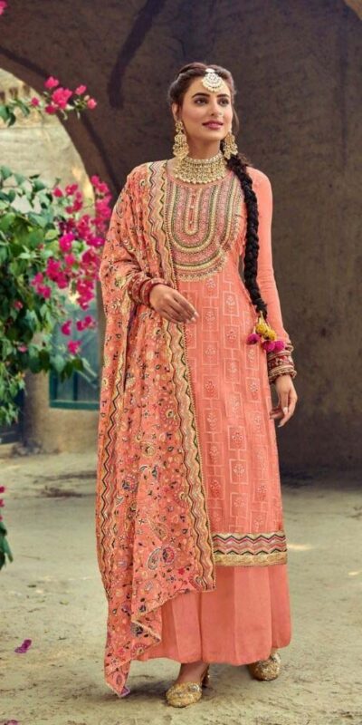?FC 1207 Peach Top : Georgette Work : Embroidery Work Dupatta : Georgette Inner : Santoon Wedding, Party, Festive, Events @2199 | Salwar suit, Creative suits, Designer Suits, Palazzo Suits, Party Wear Suits, Straight Suits