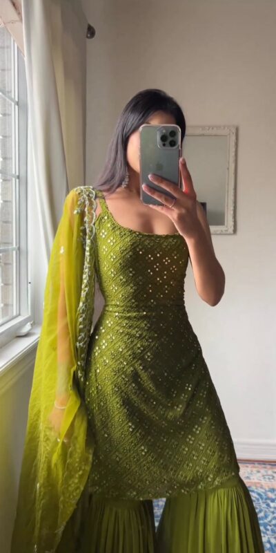 ?RTC 5447?Green Top : Georgette Work : Embroidery With Sequence Work Dupatta : Net Traditional Wear, Wedding, Festive, Events @1799/- | Salwar suit, Creative suits, Designer Suits, Palazzo Suits, Party Wear Suits, Straight Suits