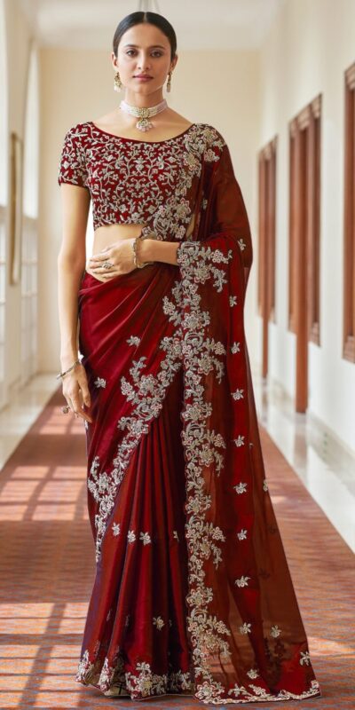 BT 180 Maroon?Saree : Kasturi Silk Georgette Work : Zari & Thread Work, Blouse : Kasturi Silk Party Wear, Traditional Wear, Wedding Wear, Events Etc.@1849/- | Sarees, Bollywood Sarees, Creative Sarees, Designer Sarees, Ethnic Saree, Modern Digital sarees, Party Wear Sarees