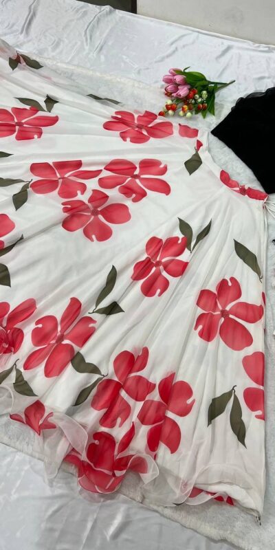 ZF 212 White Color Lehenga : Faux Georgette Blouse : Georgette Work : Digital Print Work Traditional Wear, Festive, Wedding, Events @1749/- | Lehenga, Bollywood Lehenga, Creative Lehenga, Designer Lehenga