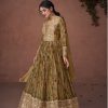 Attractive Mehandi Color Organza Silk With Embroidery And Sequins Work Anarkali Suit