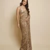 Artful Peach Color Georgette lace border With Sequence Work Fancy Saree