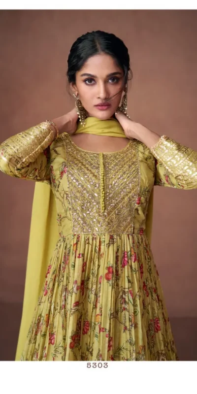 FC Sayuri?5304? Green Gown Premium Organza Print Silk with Embroidery And Sequence Work Classic Anarkali Suit Wedding, Party, Festive @2499/- Only | Anarkali Suits, Bollywood Anarkali, Creative-Anarkali, Designer Anarkali, Embroidered Anarkali, Party Wear Anarkali