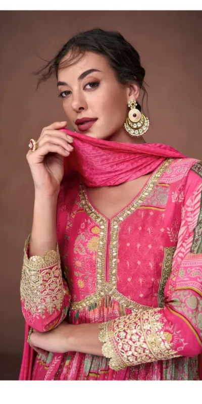 FC 5303 Sayuri Red Premium Organza Print Silk with Emb.Work : Embroidery And Sequence Work Classic Anarkali Suit Wedding, Party, Festive @2499/- Only | Anarkali Suits, Bollywood Anarkali, Creative-Anarkali, Designer Anarkali, Embroidered Anarkali, Party Wear Anarkali