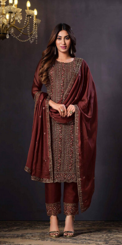 FC Vipul 5281 Brown Heavy rangoli with coding sequence Embroidery Work salwar suit Casual, Wedding, Festive, Events Etc. @2599 | Salwar suit, Casual Suits, Creative suits, Designer Suits, Party Wear Suits, Straight Suits