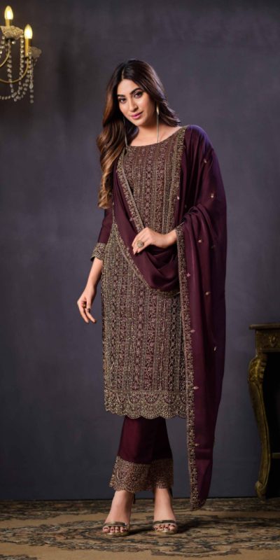 Awesome Purple Heavy Rangoli With Coding Sequence Embroidery Work Salwar Suit