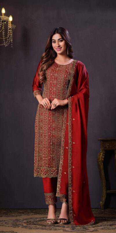 FC Vipul 5281 Red Heavy rangoli with coding sequence Embroidery Work salwar suit Casual, Wedding, Festive, Events Etc. @2599 | Salwar suit, Casual Suits, Creative suits, Designer Suits, Party Wear Suits, Straight Suits