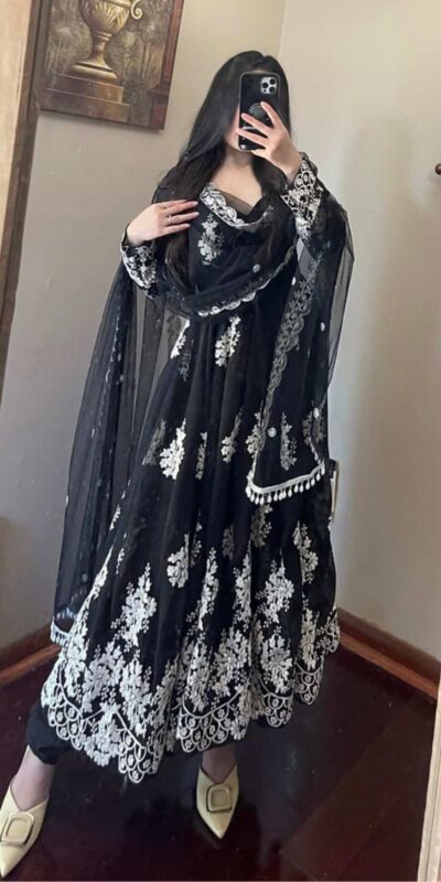 NSR 656 Gown :?Faux Georgette?Work : Heavy Embroidery Work Casual, Wedding, Festive Party Wear, Events Black Color Gown @1950/- | Gowns, Bollywood Gowns, Creative Gowns, Designer Gowns, Embroidered Gowns, Party Wear Gowns, Salwar suit, Casual Suits, Designer Suits