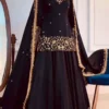 Peaceful Black Color Heavy Georgette Embroidery With Sequence Work Lehenga