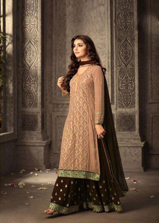 MOHINI 47001 PEACH-BRWON Color: Peach-Brown Fabrics: Top :- Faux Georgette Embroidery And Stone Work Dupatta:- Nazmin Embroidery Work Lace | Salwar suit, Casual Suits, Creative suits, Designer Suits, Palazzo Suits, Party Wear Suits, Straight Suits