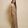 Artful Peach Color Georgette lace border With Sequence Work Fancy Saree