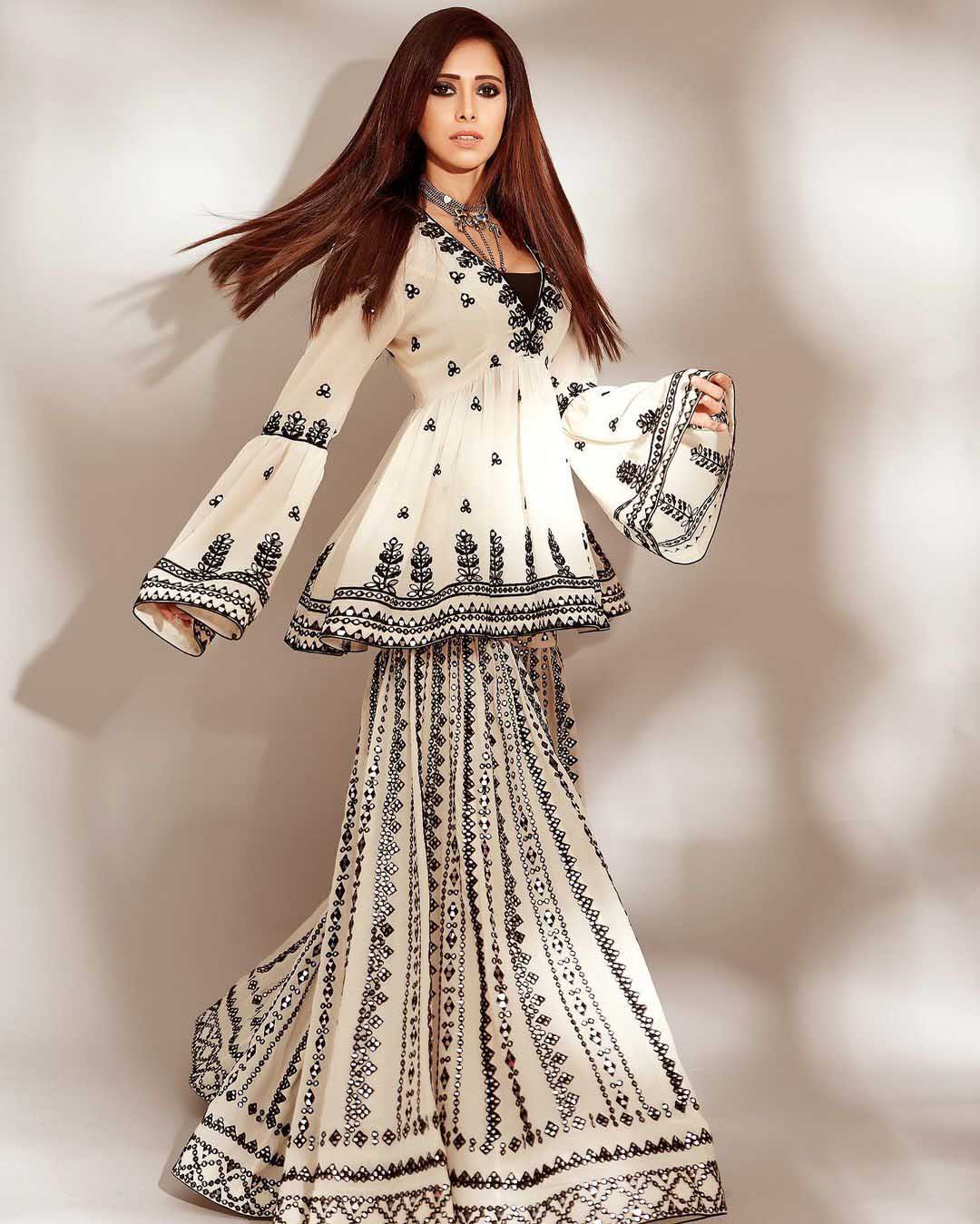 NSR 1139 White & Black Top : Heavy Georgette Top Work : Embroidery Work With Embroidered Bell Sleeve Party, Daily, Wedding, Events @ | Salwar suit, Casual Suits, Creative suits, Designer Suits, Palazzo Suits, Party Wear Suits, Straight Suits