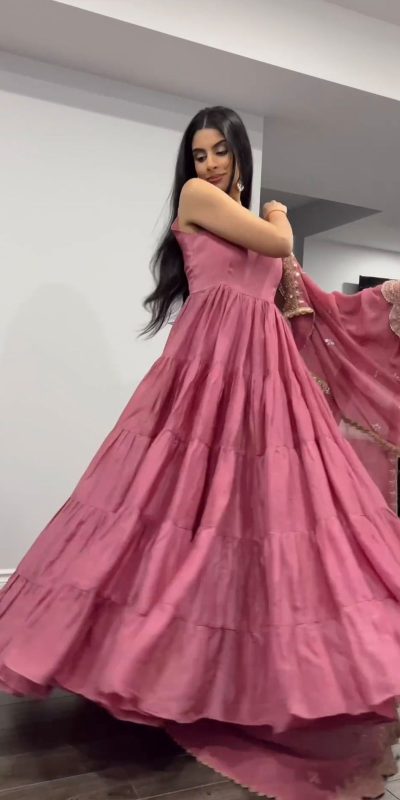 Artful Pink Color Georgette With Heavy Embroidery Sequence Work Party Wear Gown