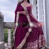 Dreamlike Maroon Color Georgette With Heavy Embroidery Sequence Work with Attached Pad Gown