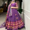 Purple Tussar Silk Patola Lehenga with Tassels
