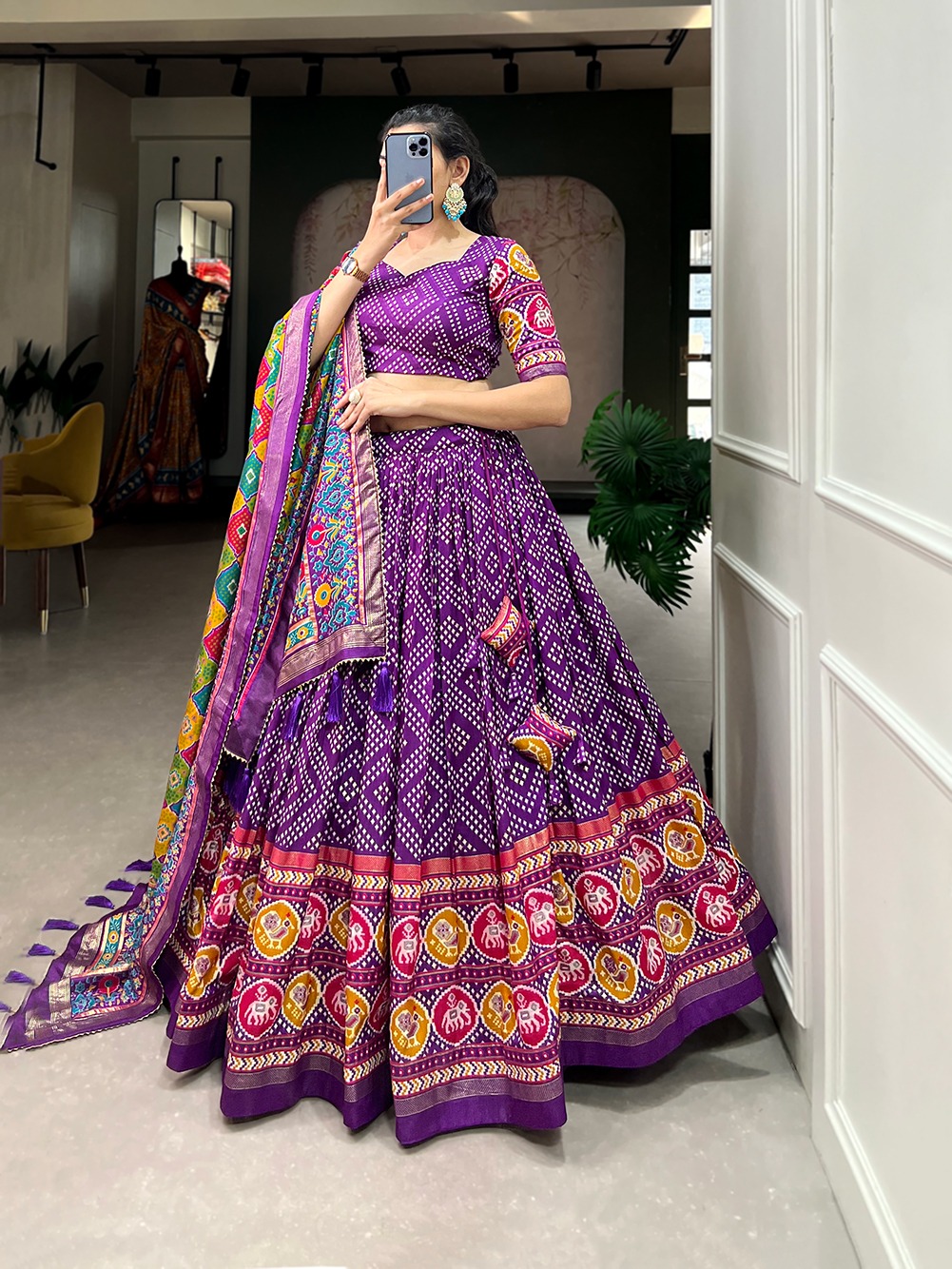 LNB1687 Purple Color Lehenga : Tussar Silk Blouse : Patola Print Work : Foil Work Traditional Wear, Festive, Wedding, Events @2799/- | Lehenga, Bollywood Lehenga, Creative Lehenga, Designer Lehenga, Embroidered Lehenga, Party Wear Lehenga