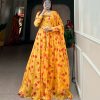 Beautiful Yellow Color Georgette Floral Printed Lace Border Gown