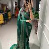 Stylish Green Color Semi Gaji Satin Printing with Foil Work Saree
