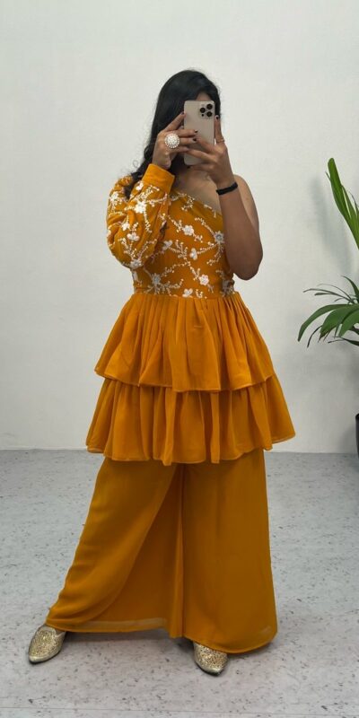 RC 263 Yellow Heavy Georgette Embroidery Sequence Work Plazzo Suit Casual, Wedding, Party, Festive, Events Etc. Expected Delivery  4-6 Working Days @1749 | Salwar suit, Casual Suits, Creative suits, Designer Suits, Palazzo Suits, Party Wear Suits, Straight Suits