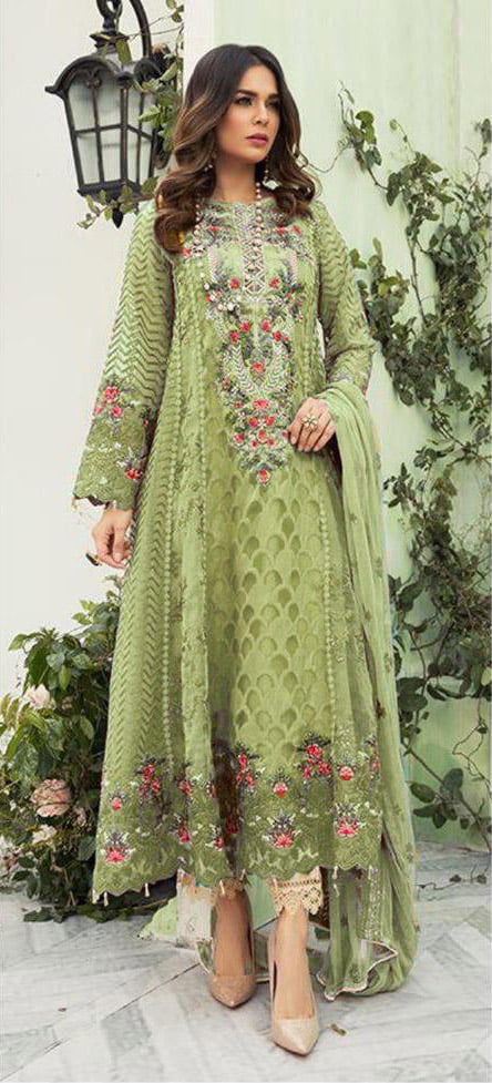 Women's Wear Stylish Olive Green Color Heavy Fox Georgette Casual