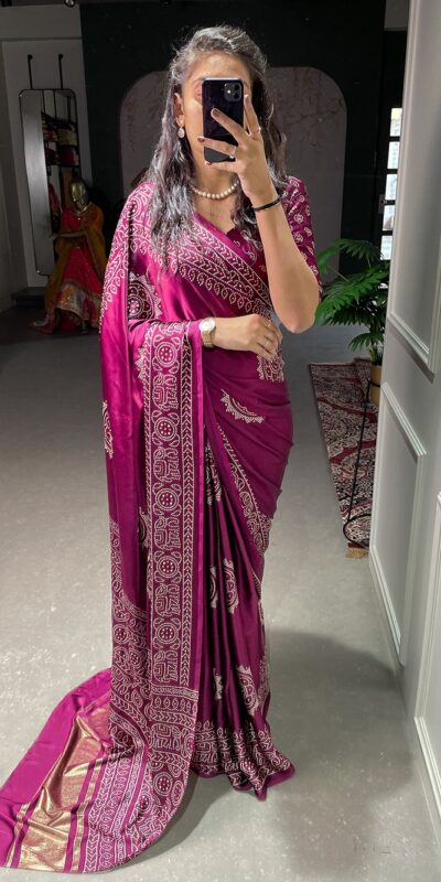 YNF 7803 Purple Color Semi Gaji Satin Printing with Foil Work Saree Casual, Party Wear, Wedding, Events Etc. Expected Delivery 4-6 Working Days 1499/- | Sarees, Bollywood Sarees, Creative Sarees, Designer Sarees, Ethnic Saree, Modern Digital sarees, Party Wear Sarees
