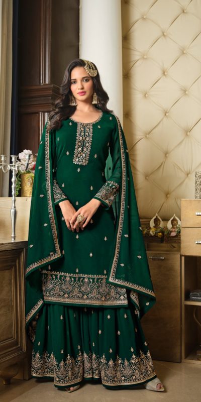 Adorable Green Color Georgette Embroidery Sequence Work Sharara Suit