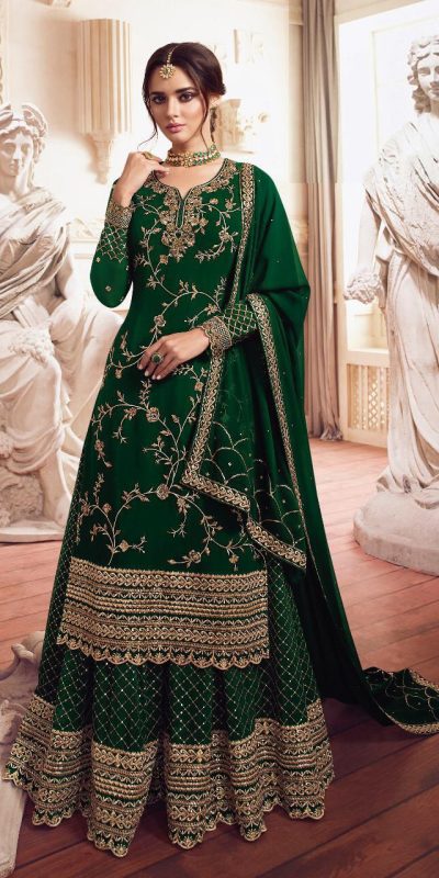Adorable Green Color Georgette Embroidery Sequence Sharara Suit
