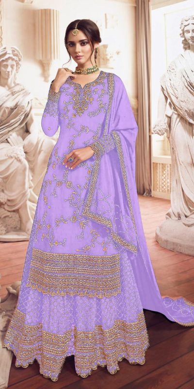 Adorable Purple Color Georgette Embroidery sequence Sharara Suit