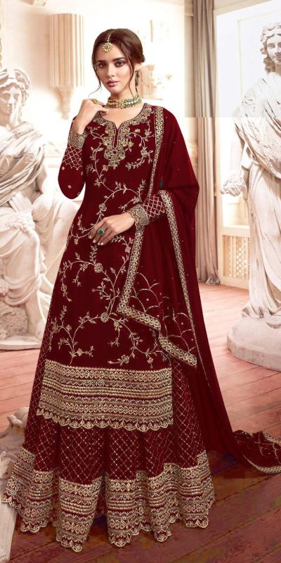 Adorable Red Color Georgette Embroidery Sequence Sharara Suit