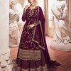 Adorable Wine Color Georgette Embroidery Sequence Sharara Suit
