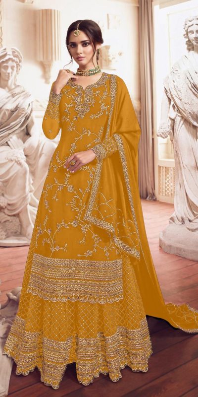 Adorable Yellow Color Georgette With Embroidery Sharara Suit