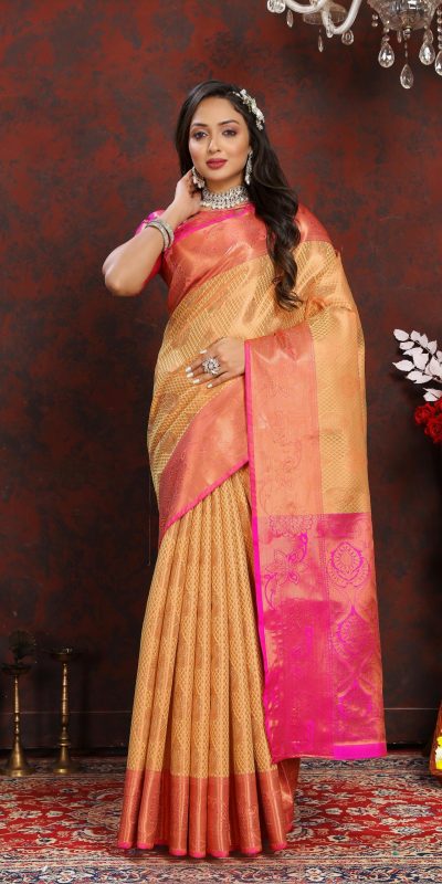 Adorable Yellow Color Lichi Silk Gold & Silver Zari Weaving Saree