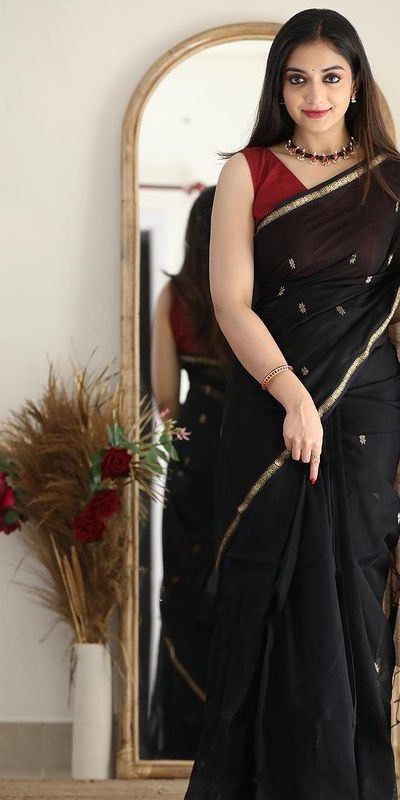 Aesthetically Black Color Soft Lilan Slab Jacquard Work Saree