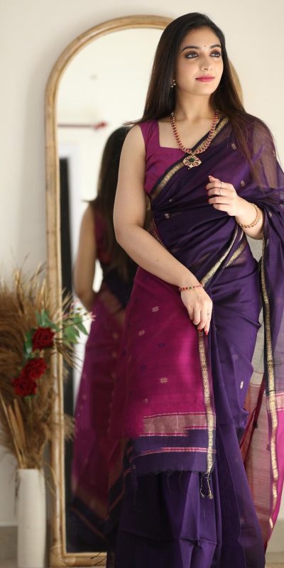 Aesthetically Violet Color Soft Lilan Slab Jacquard Work  Saree