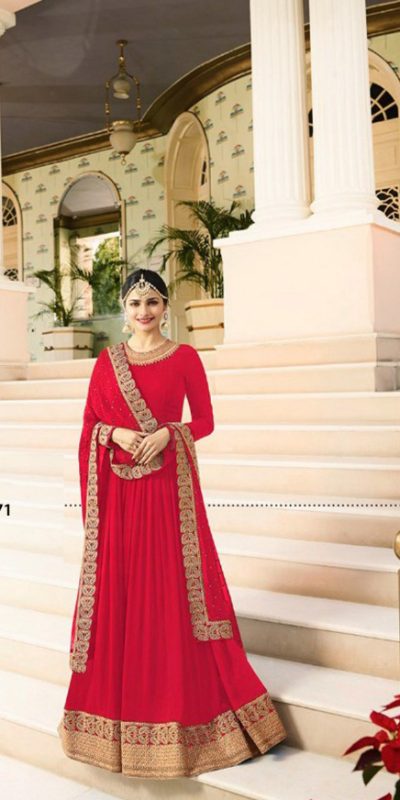 Angel Red Color Georgette Embroidery work Anarkali Suit