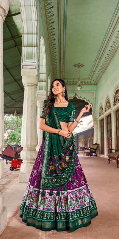 Attractive Purple Color Tussar Silk Patola Printed Lehenga Choli