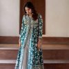 Beautiful Blue Color Cotton Slub Embroidery Work Sharara Suit